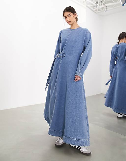 long sleeve maxi denim dress Easel OVERSIZED Tiered in Dark M at June Adel Its all about laid ASOS EDITION denim long sleeve