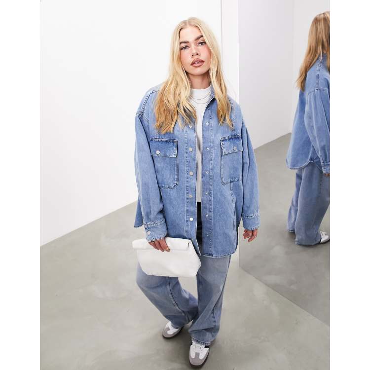 ASOS EDITION denim super oversized shacket with pockets in mid