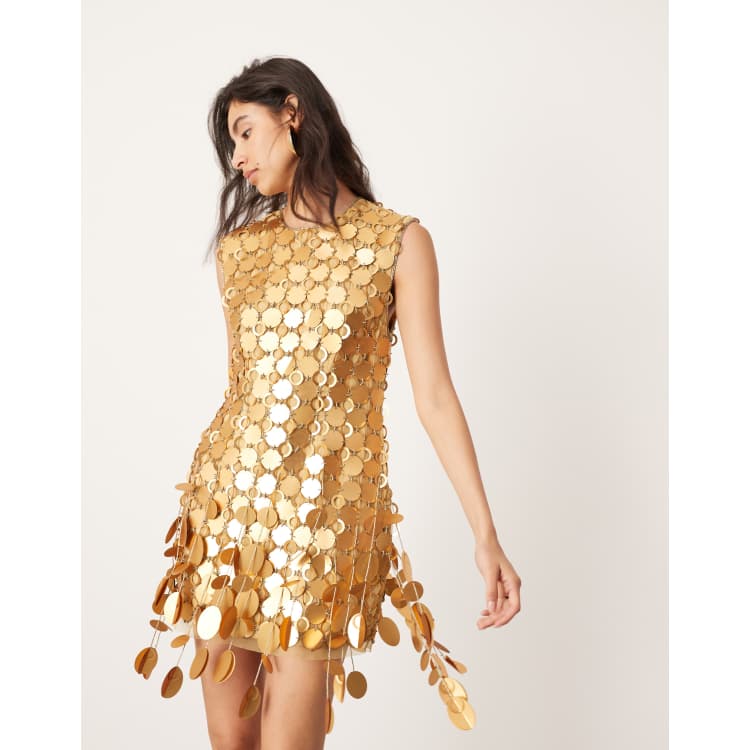 ASOS EDITION disc embellished mini dress in bronze | ASOS