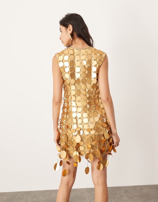 ASOS EDITION disc embellished mini dress in bronze