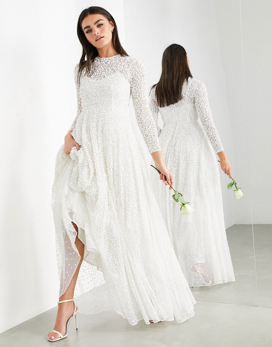 Asos Design Dominique Embellished Wedding Dress With Full Skirt-white