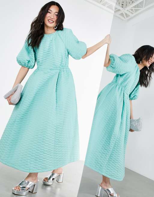 ASOS EDITION - Doorgestikte midi jurk in saliegroen