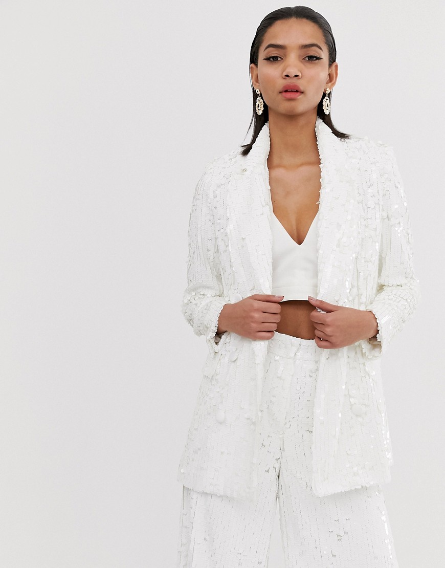 ASOS EDITION double breasted blazer in sequin-White