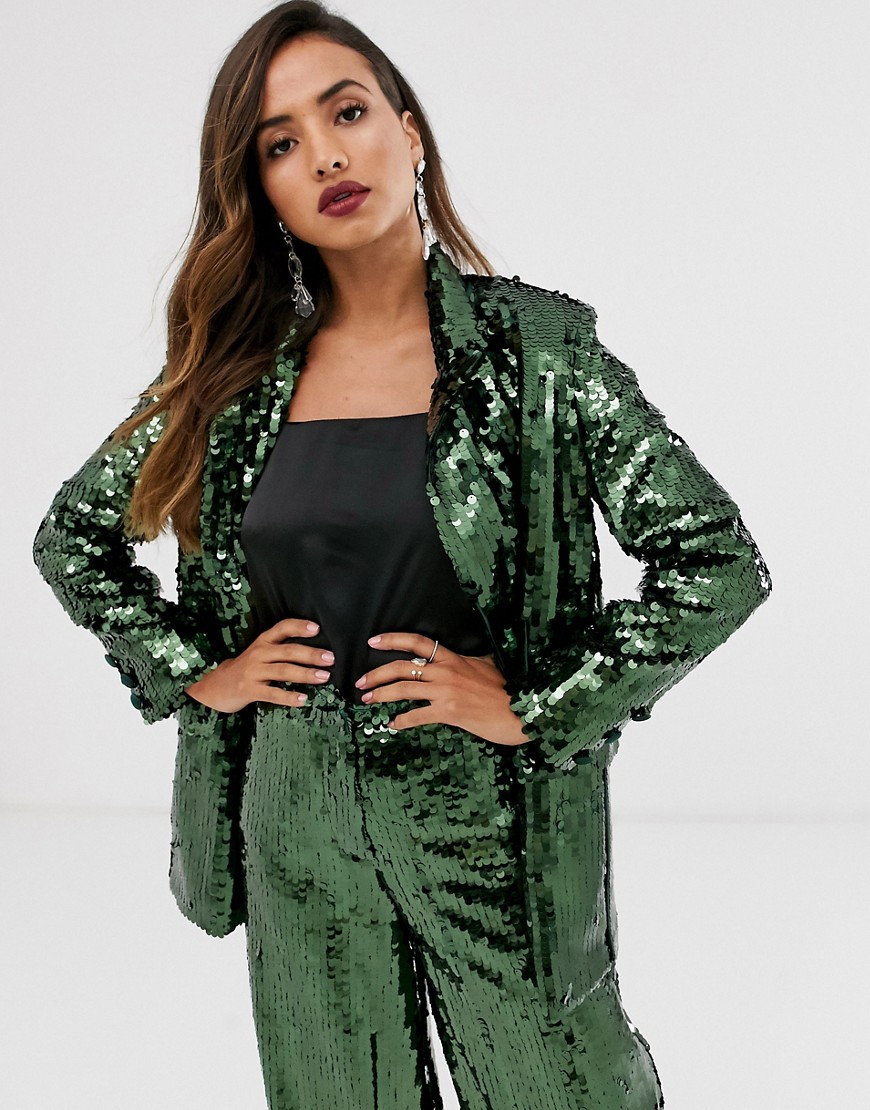 ASOS EDITION double breasted blazer in sequin-Green