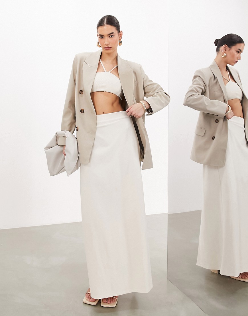 ASOS EDITION double breasted herringbone boxy blazer jacket in taupe-Neutral