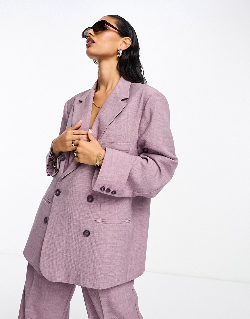 Asos Design Double Breasted Mansy Blazer Jacket In Heather Purple