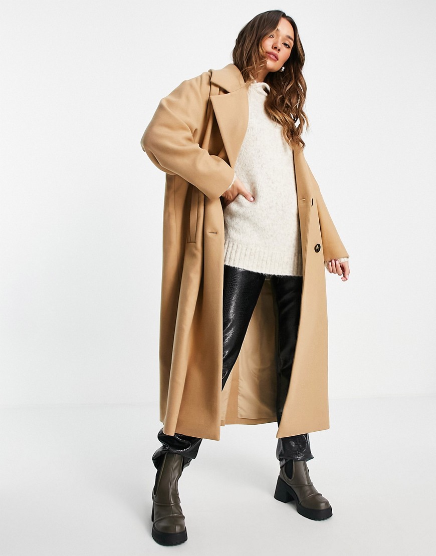 ASOS EDITION double breasted oversized coat in camel-Neutral