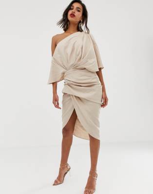 asos edition drape asymmetric linen midi dress