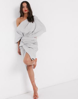 ASOS EDITION drape asymmetric linen midi dress