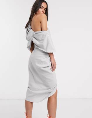 ASOS EDITION drape asymmetric linen midi dress | ASOS