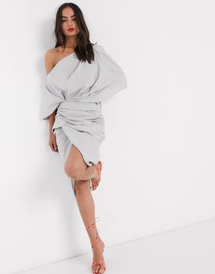 asos edition drape asymmetric linen midi dress