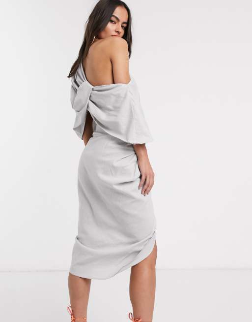 Asos edition drape 2025 asymmetric linen midi dress