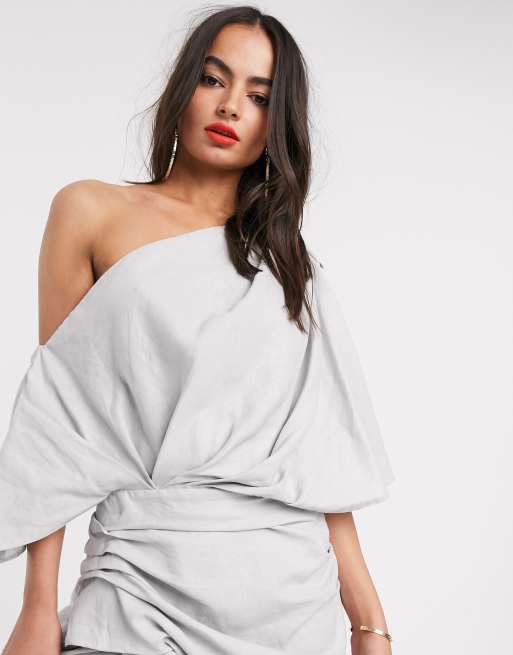 Asos edition drape asymmetric linen hot sale midi dress