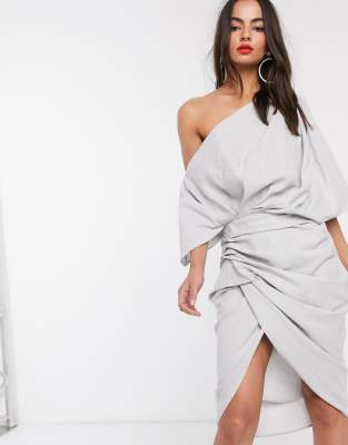 asos edition drape asymmetric linen midi dress