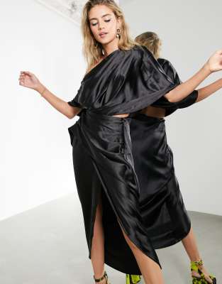 asos edition asymmetric drape dress in velvet