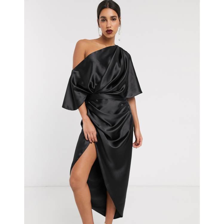 Asos edition drape asymmetric linen 2024 midi dress