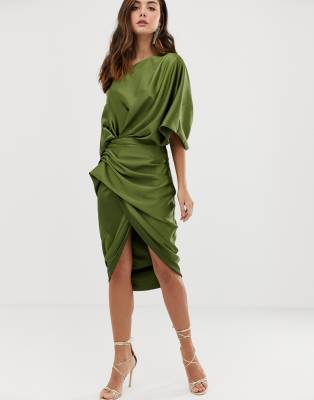satin ovoid midi dress