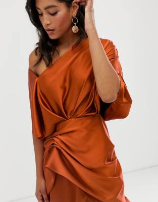 burnt orange satin dress