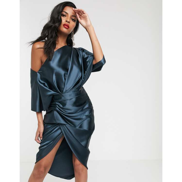 ASOS EDITION drape asymmetric midi dress in satin