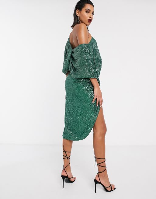 ASOS EDITION drape asymmetric midi dress in sequin