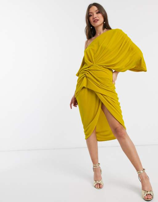 Asos edition asymmetric drape dress sales in velvet