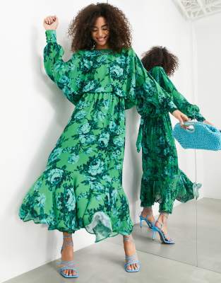 Asos Design Drape Bow Back Midi Dress In Floral Print-multi In Multi