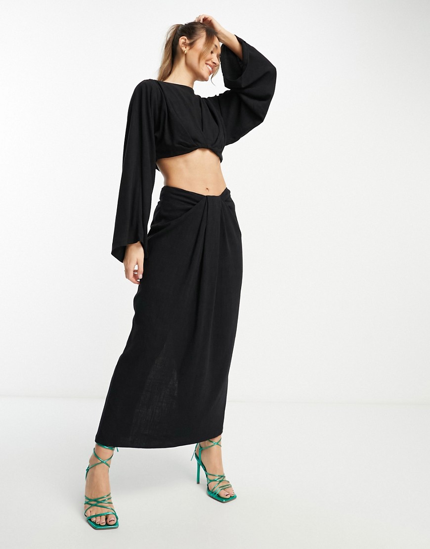 ASOS EDITION drape column linen maxi skirt in black
