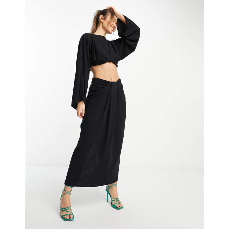 ASOS EDITION drape column linen maxi skirt in black ASOS