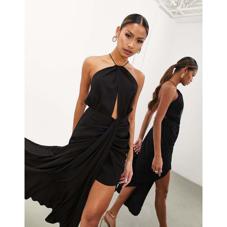 Asos black backless dress sale