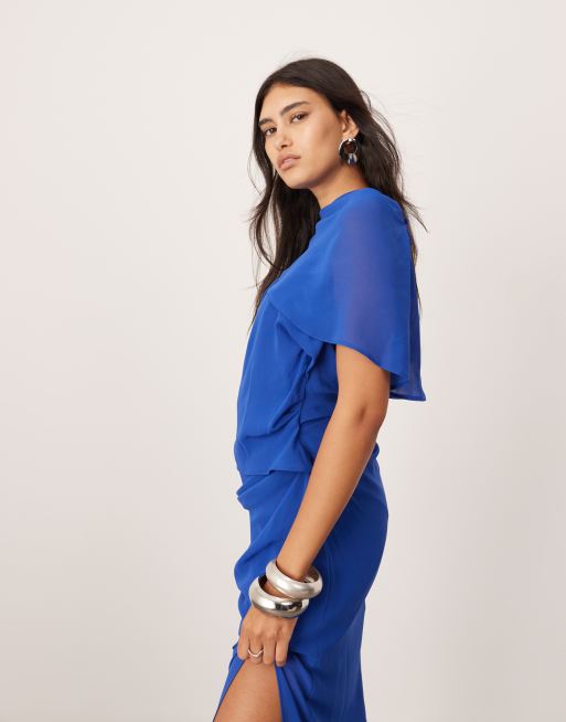 ASOS EDITION drape neck midi dress in blue