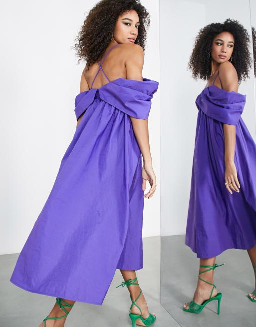 ASOS EDITION satin floral embroidered midi dress in violet