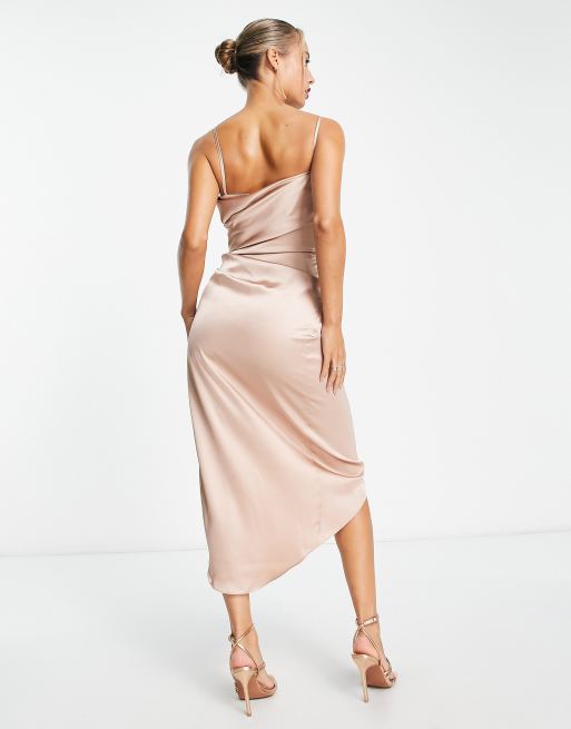 Asos edition drape asymmetric hotsell midi dress in satin