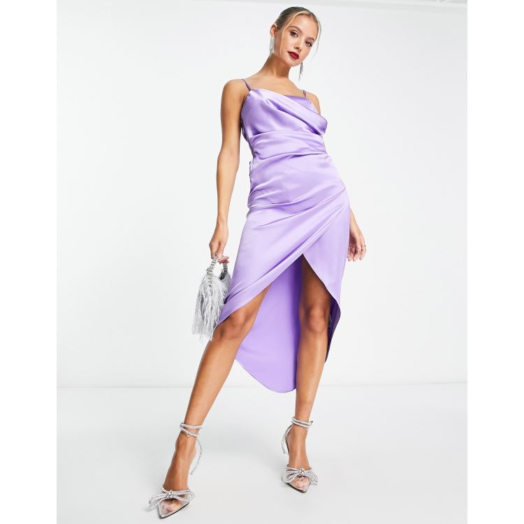 Buy Missguided ASYM STRAP DRAPE SATIN MIDI DRESS - Lilac