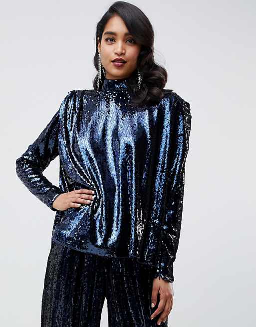 ASOS EDITION drape sequin shoulder pad top | ASOS