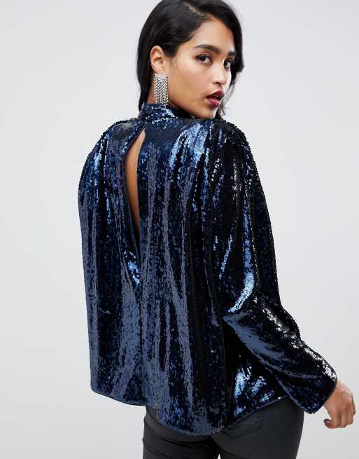 Cropped Shoulder Padded Sequin Top