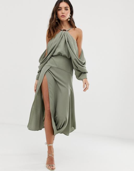 ASOS EDITION drape sleeve midi dress with ring detail | ASOS