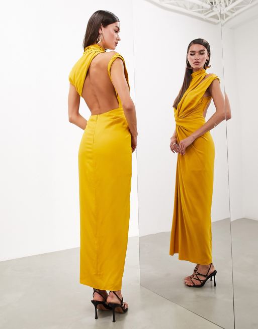 Long Flowing Lime Yellow Halter Neck Dress ASOKA