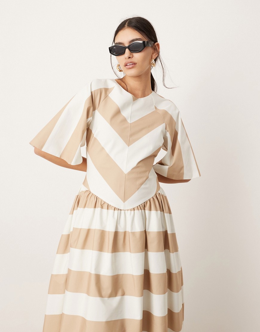 Asos Design Drop Hem Midi Dress In Wide Stripe Print-multi
