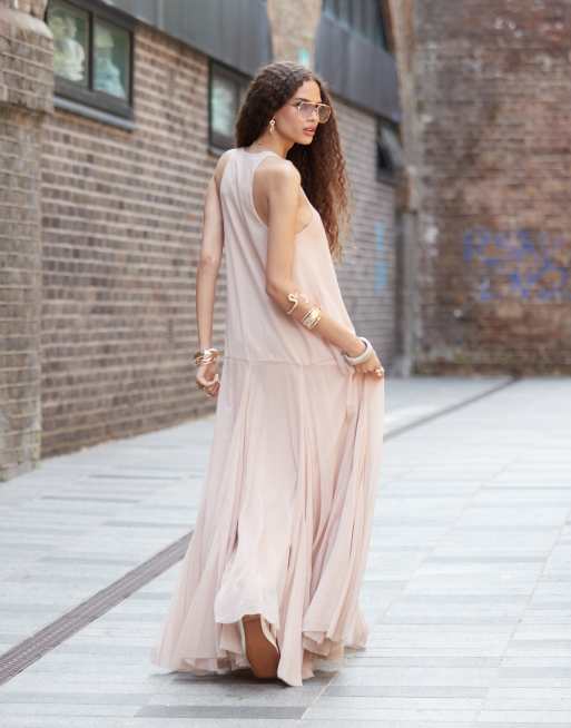 ASOS EDITION drop waist maxi dress with chiffon skirt in pale blush