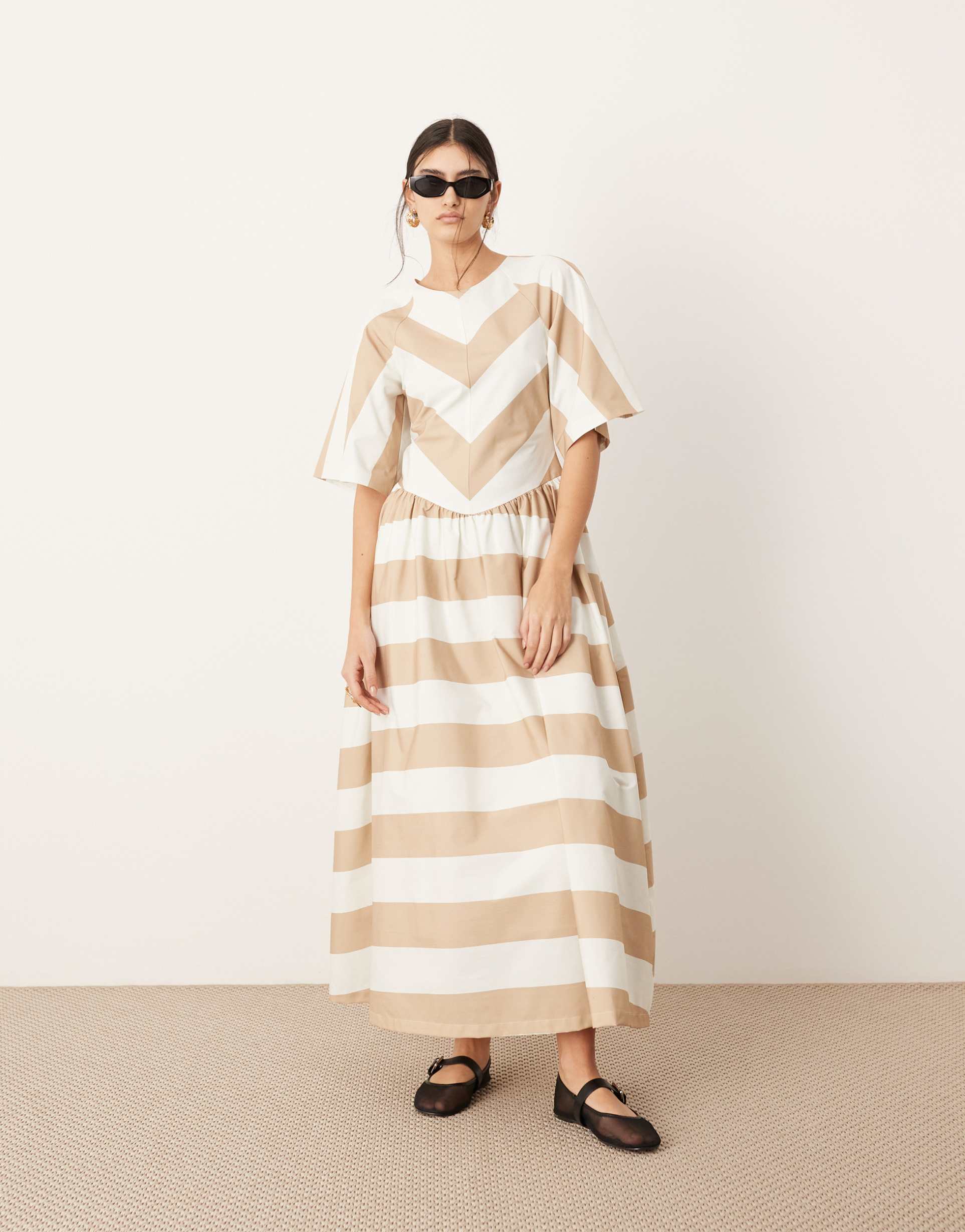 asos edition drop waist midi dress with pockets in wide stripe print