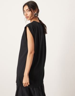 ASOS EDITION drop waist oversized maxi t-shirt dress in contrast fabric in  black | ASOS