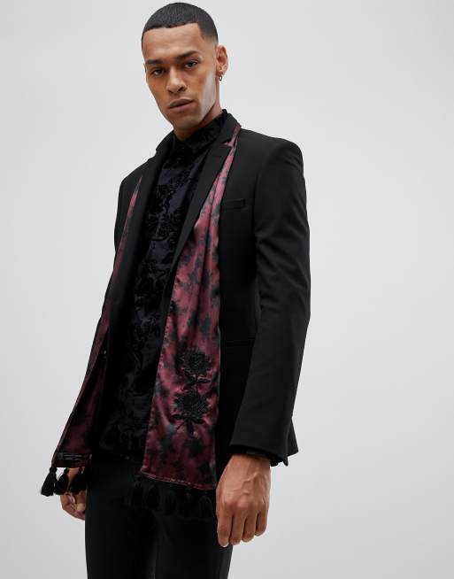 ASOS EDITION - Écharpe avec ornements et franges - Bordeaux