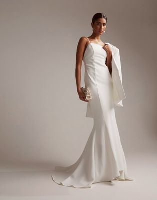Asos Design Eden Crepe Square Neck Cami Wedding Dress In Ivory-white