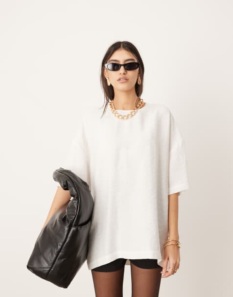 ASOS EDITION – Elfenbensvit, vävd t-shirt med textur och boxig passform - view 1