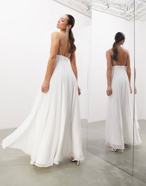 ASOS EDITION - Eliana - Hvid bryllupskjole med fine cami-stropper og rynket overdel, 3 af 4