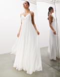 [ASOS DESIGN] ASOS EDITION Eliana ruched bodice delicate cami wedding dress in ivory-White 16 Ivory