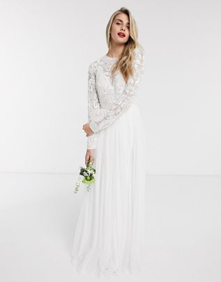 ASOS EDITION – Elizabeth – Hochzeitskleid mit perlenbesticktem Oberteil