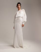 ASOS DESIGN Lennox sequin blouson sleeve wedding dress with train