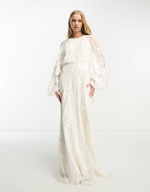 ASOS EDITION Elsie embroidered and beaded blouson sleeve maxi wedding ...