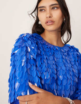 asos edition embellished 3d sequin t-shirt mini dress in blue